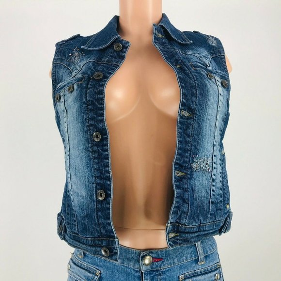 Soho Babe Juniors Denim Vest Size M - Picture 6 of 7